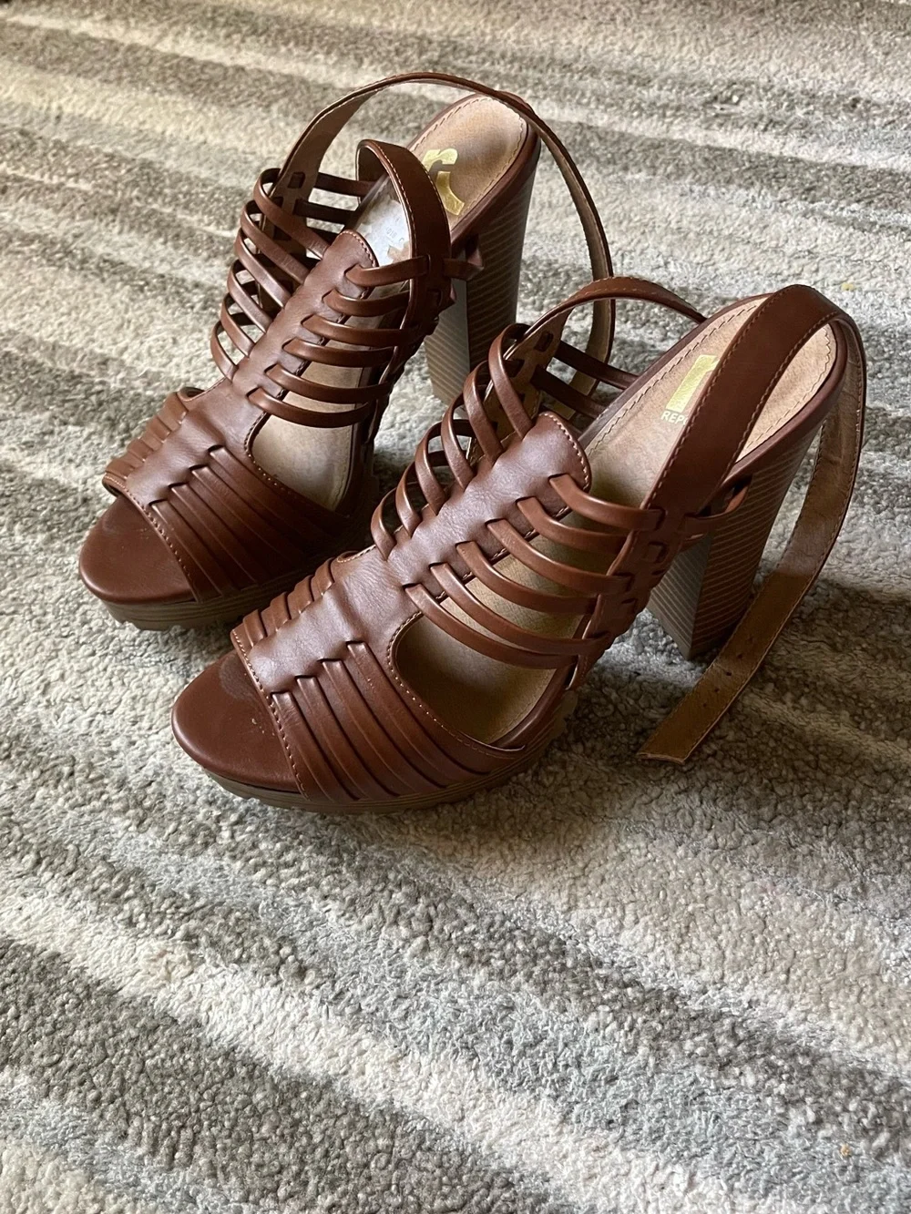 Report Brown Strappy Platform Heeled Sandals
